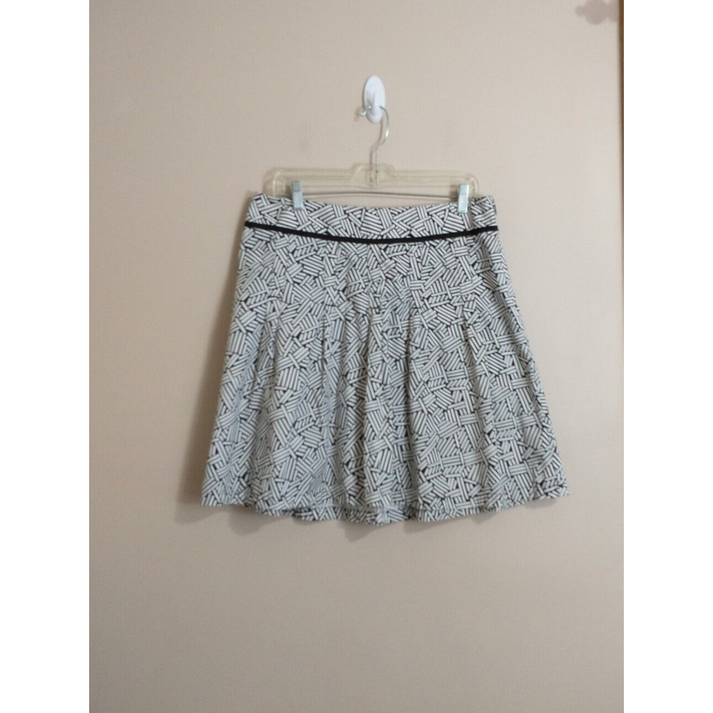 Ann Taylor Loft Womens Geometric Print Skirt Size 10 Black White Pleated